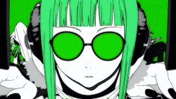 gif of futaba sakura from persona 5 typing. it has been tinted green, to match the rest of the webpage.