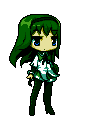gif of homura idling from grief syndrome, a madoka magica fan game. it has been tinted green, to match the rest of the webpage.