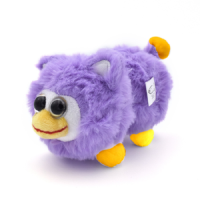 a purple fuzzy peepy. peepy is a creature that has a body made up of two spherical segments, the front having a small white face with a yellow beak, beady eyes, and two little round legs, and the back having two little round legs and a small round tail. it's feet and tail are yellow.