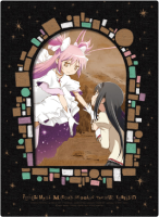the madoka magica rebellion blu-ray limited edition. the cover features ultimate madoka and homura facing each other, with madoka opening her arms up to homura, who has her hands held together closely to her chest. the two are framed by a window.
