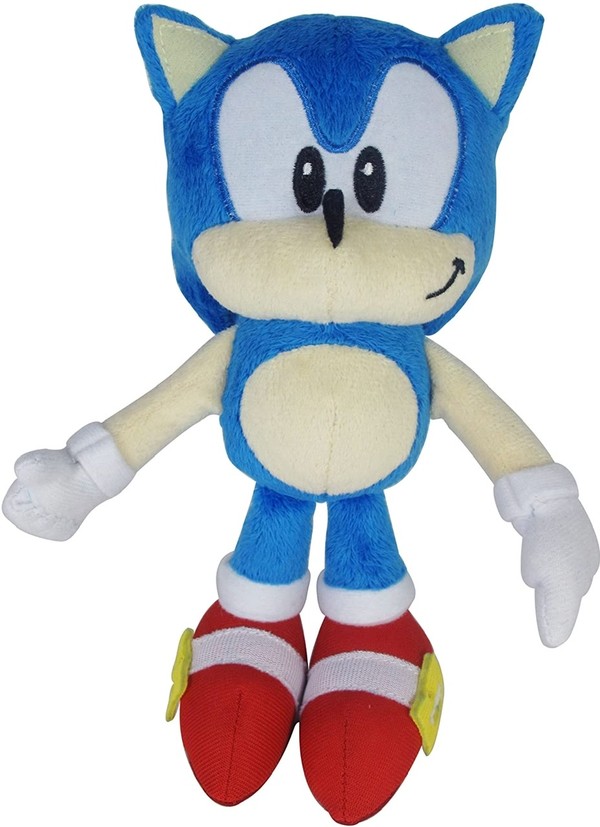 a plush of classic sonic, mimicking his appearance from the sega genesis games.