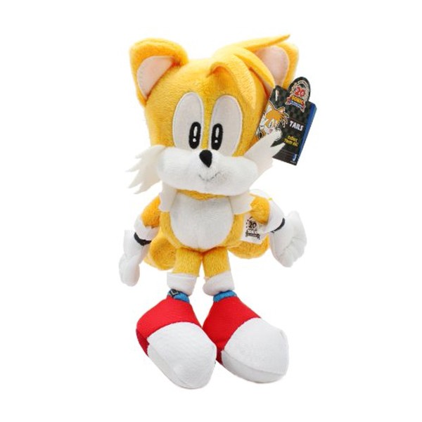 a plush of classic sonic, mimicking his appearance from the sega genesis games.