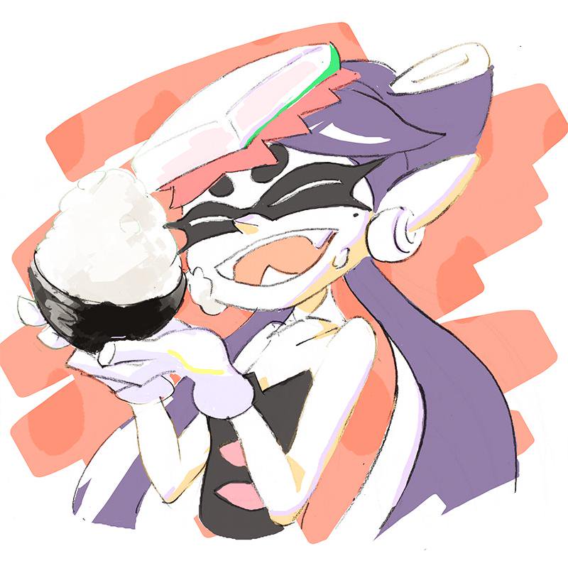 callie holding a bowl of rice, for the rice vs. bread splatfest