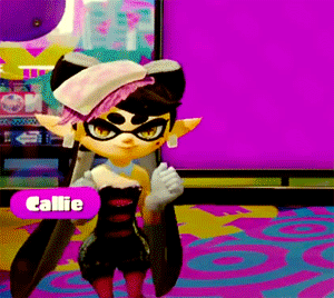 a gif of in-game footage, with callie posing and saying 'stay fresh!'